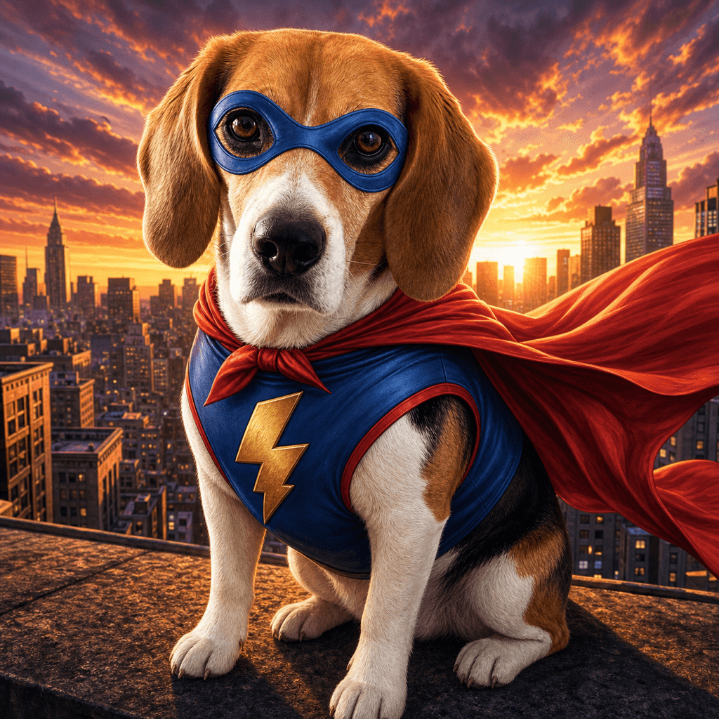 Comic Book Hero custom pet portrait example