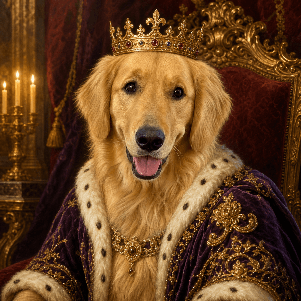 Daisy the golden retriever as a royal portrait made from her photo
