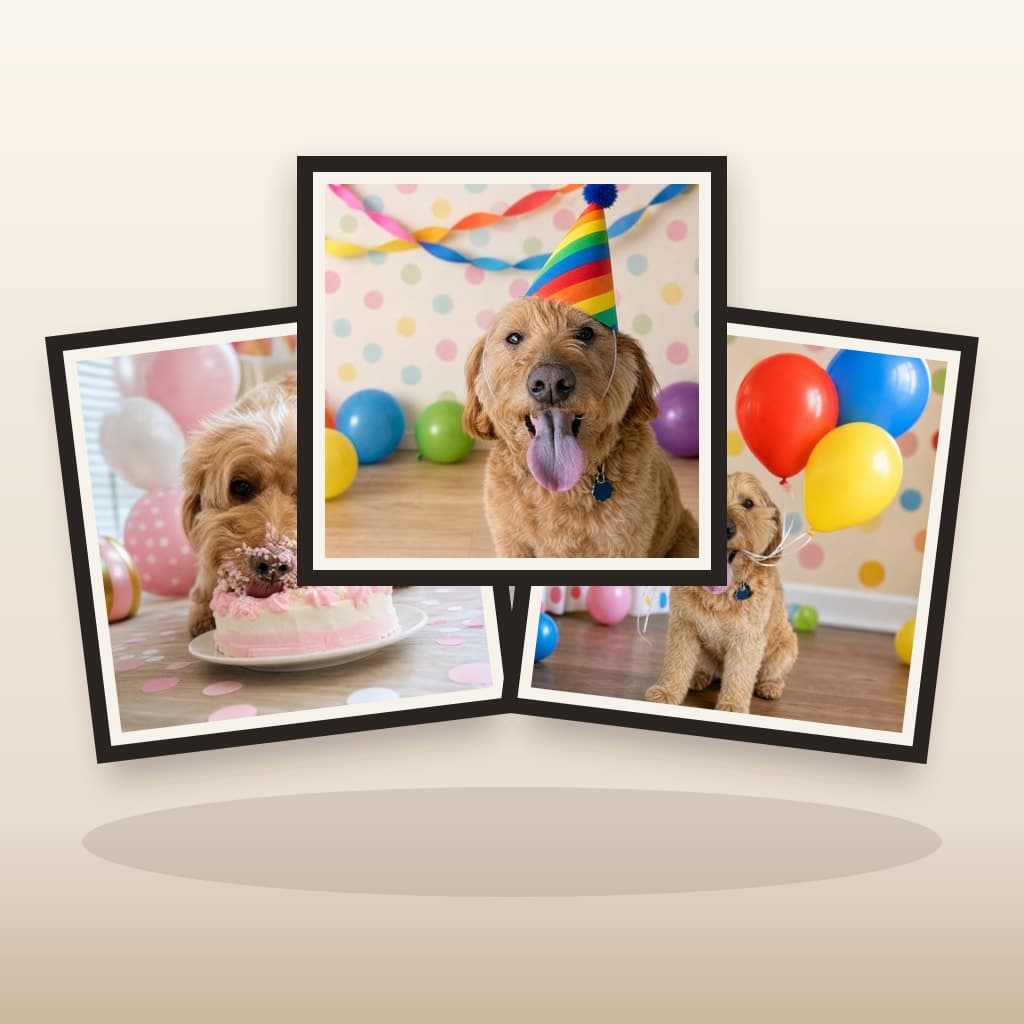 Three coordinated Birthday & Gotcha Day custom pet wall art panels