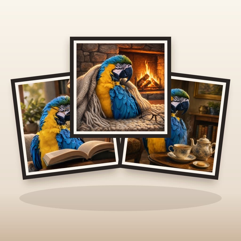 Three coordinated Cozy Evening custom pet wall art panels