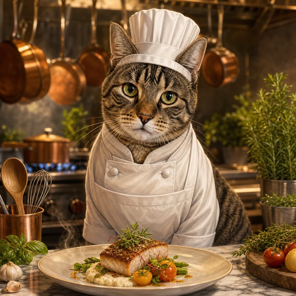 Cat as a chef — AI pet portrait example