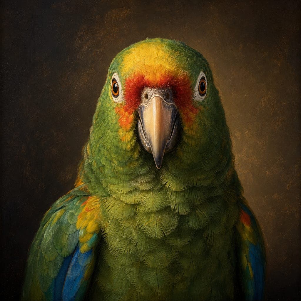 Bird as a classic portrait — AI pet portrait example
