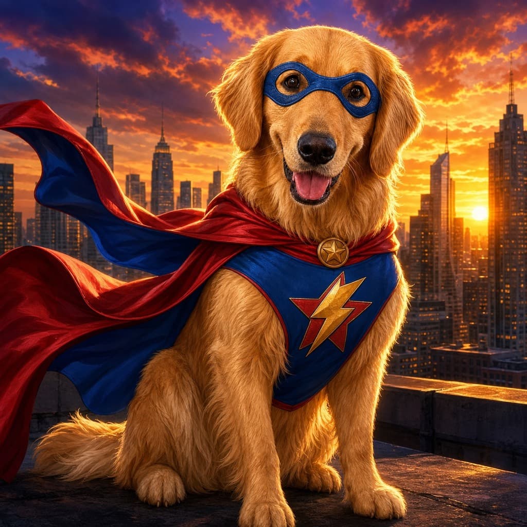 Comic Book Hero pet portrait example
