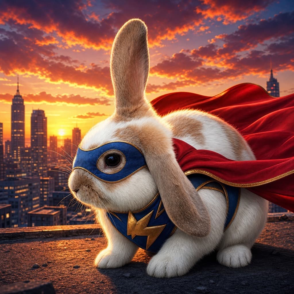 Rabbit as a comic book hero — AI pet portrait example