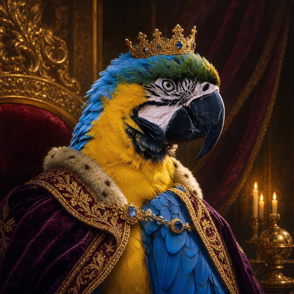 Bird as a royal portrait — AI pet portrait example