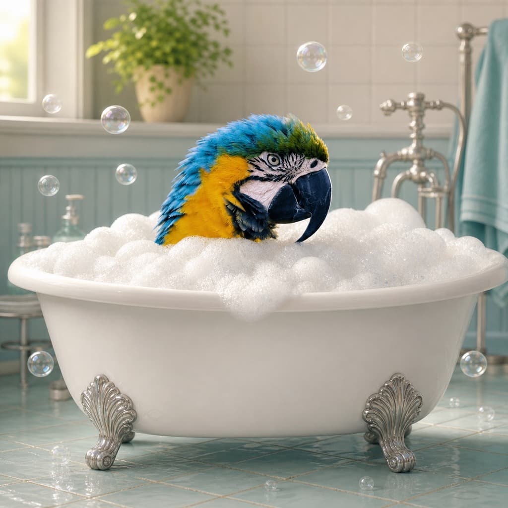 Bird as In the Tub — Bath Time wall art panel 1