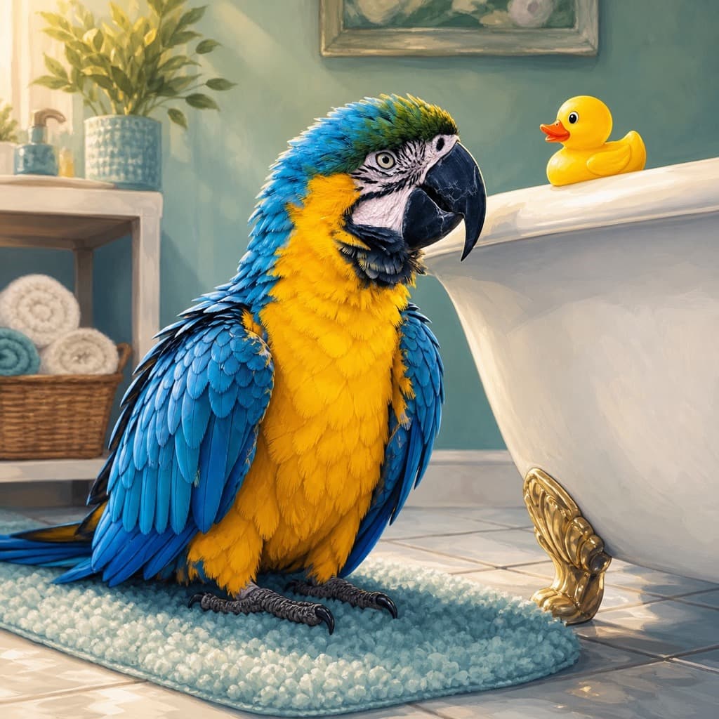 Bird as Rubber Duck — Bath Time wall art panel 3