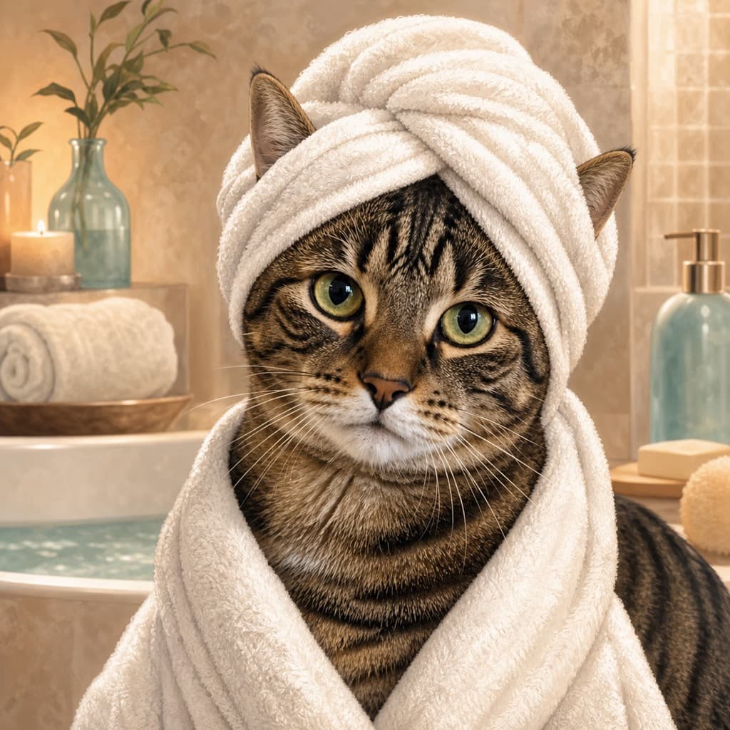 Cat as Bubble Suds — Bath Time wall art panel 2