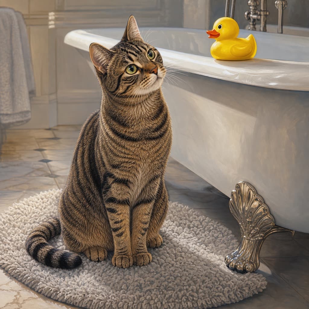 Cat as Rubber Duck — Bath Time wall art panel 3