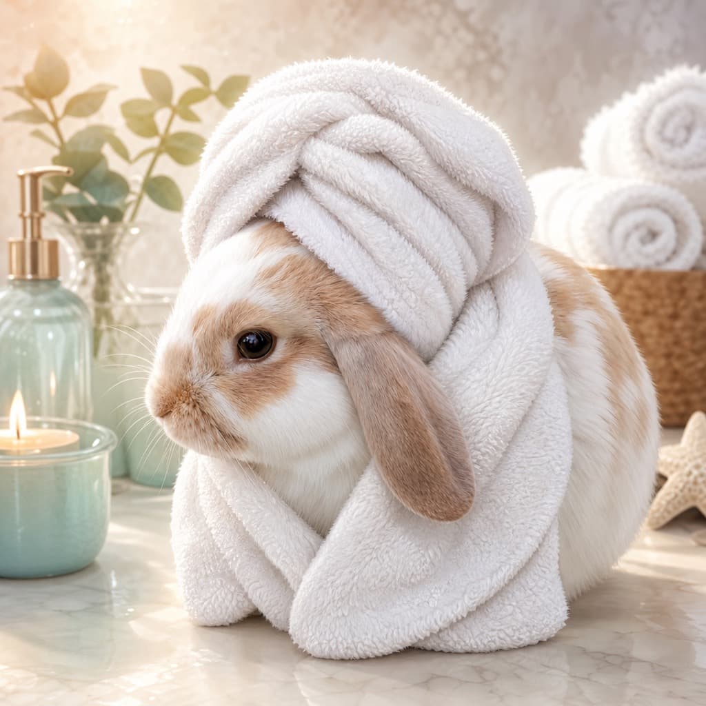 Rabbit as Bubble Suds — Bath Time wall art panel 2
