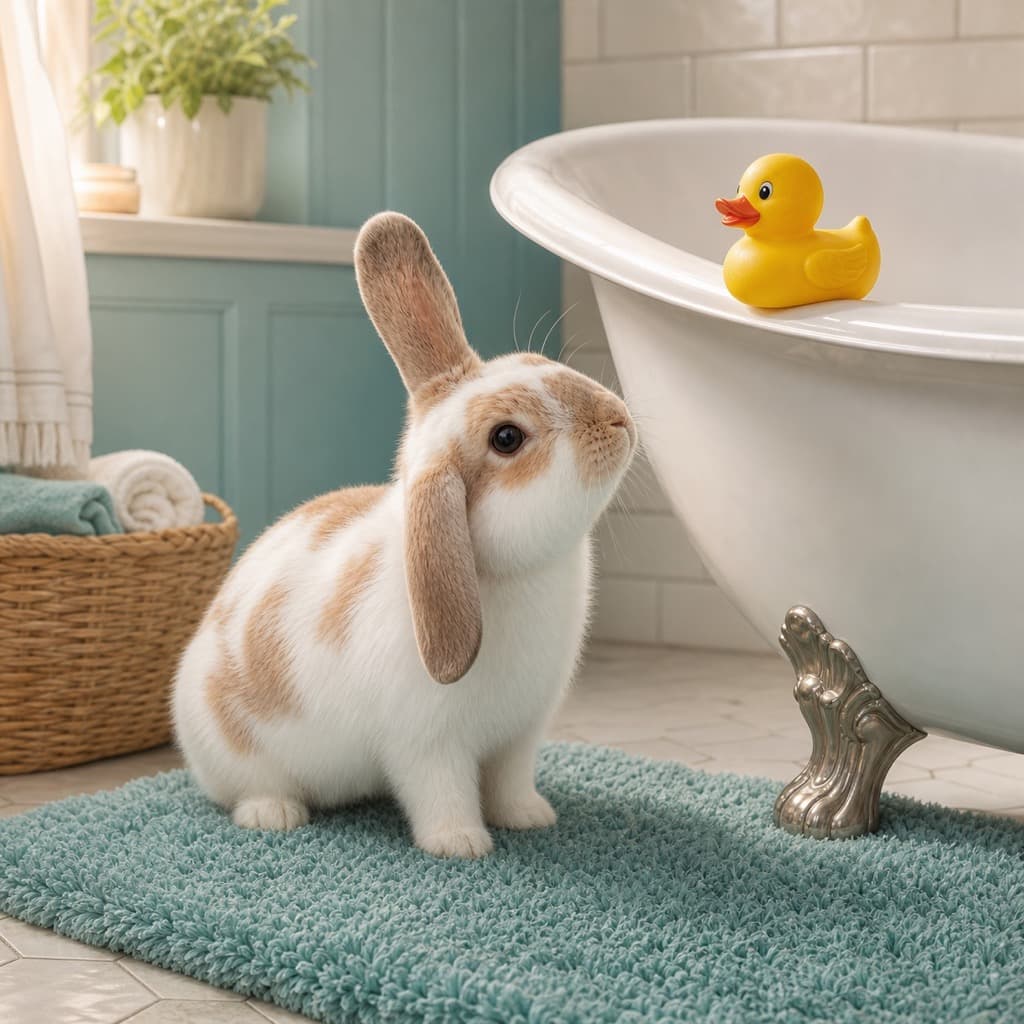 Rabbit as Rubber Duck — Bath Time wall art panel 3
