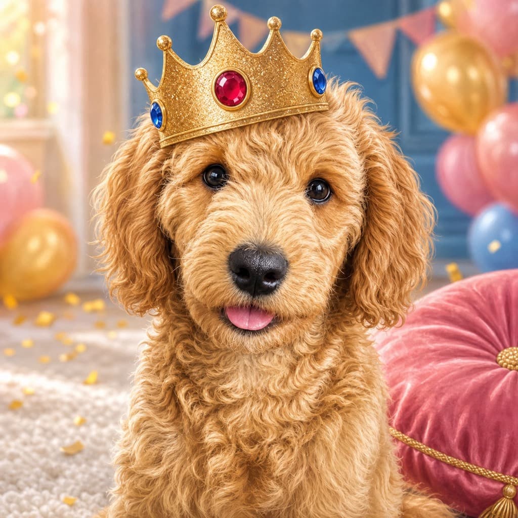 Pawty Crown pose option for Birthday & Gotcha Day wall art