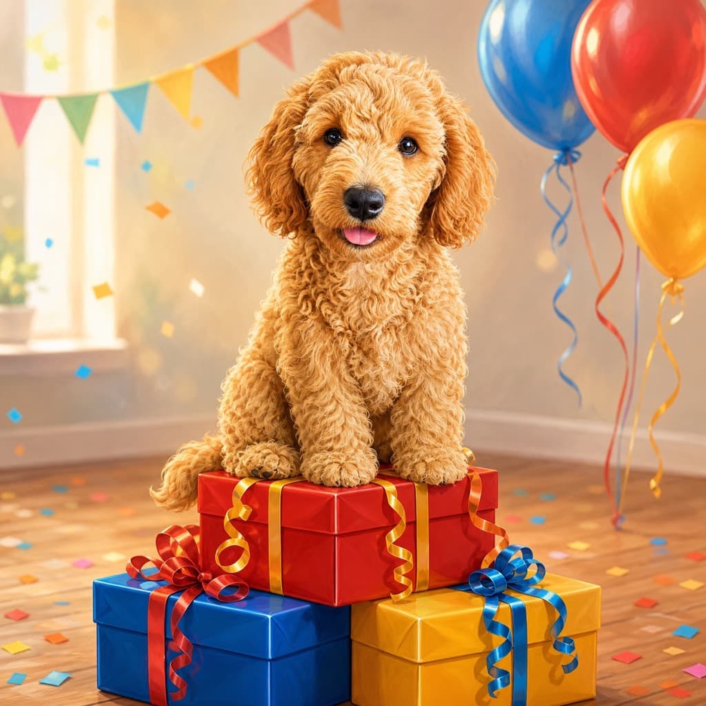 Gift Pile pose option for Birthday & Gotcha Day wall art