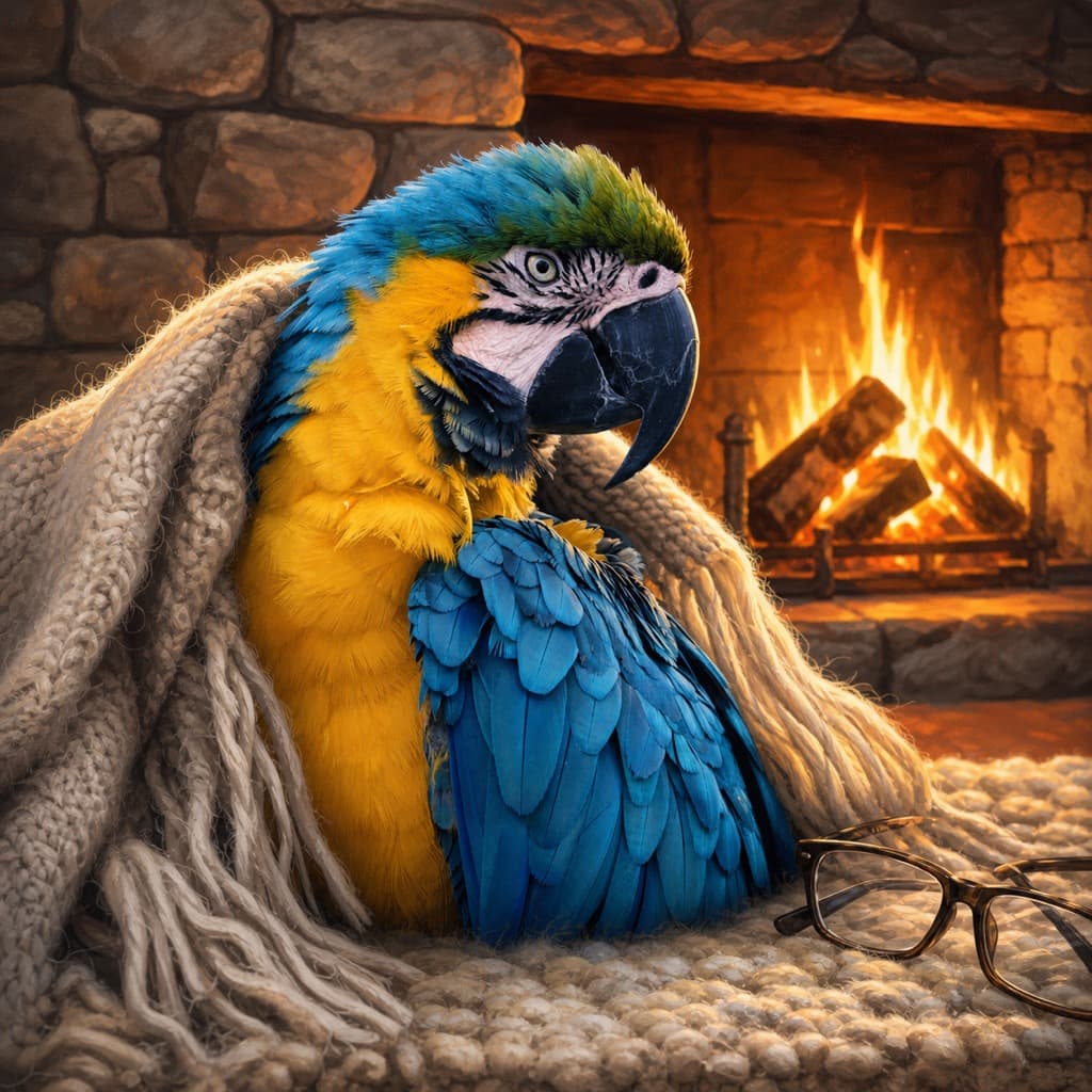 Bird as By the Fireplace — Cozy Evening wall art panel 1