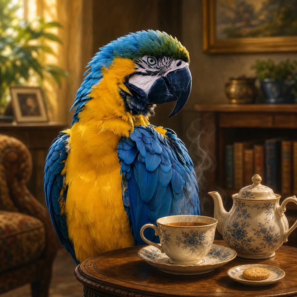 Bird as Tea Time — Cozy Evening wall art panel 3