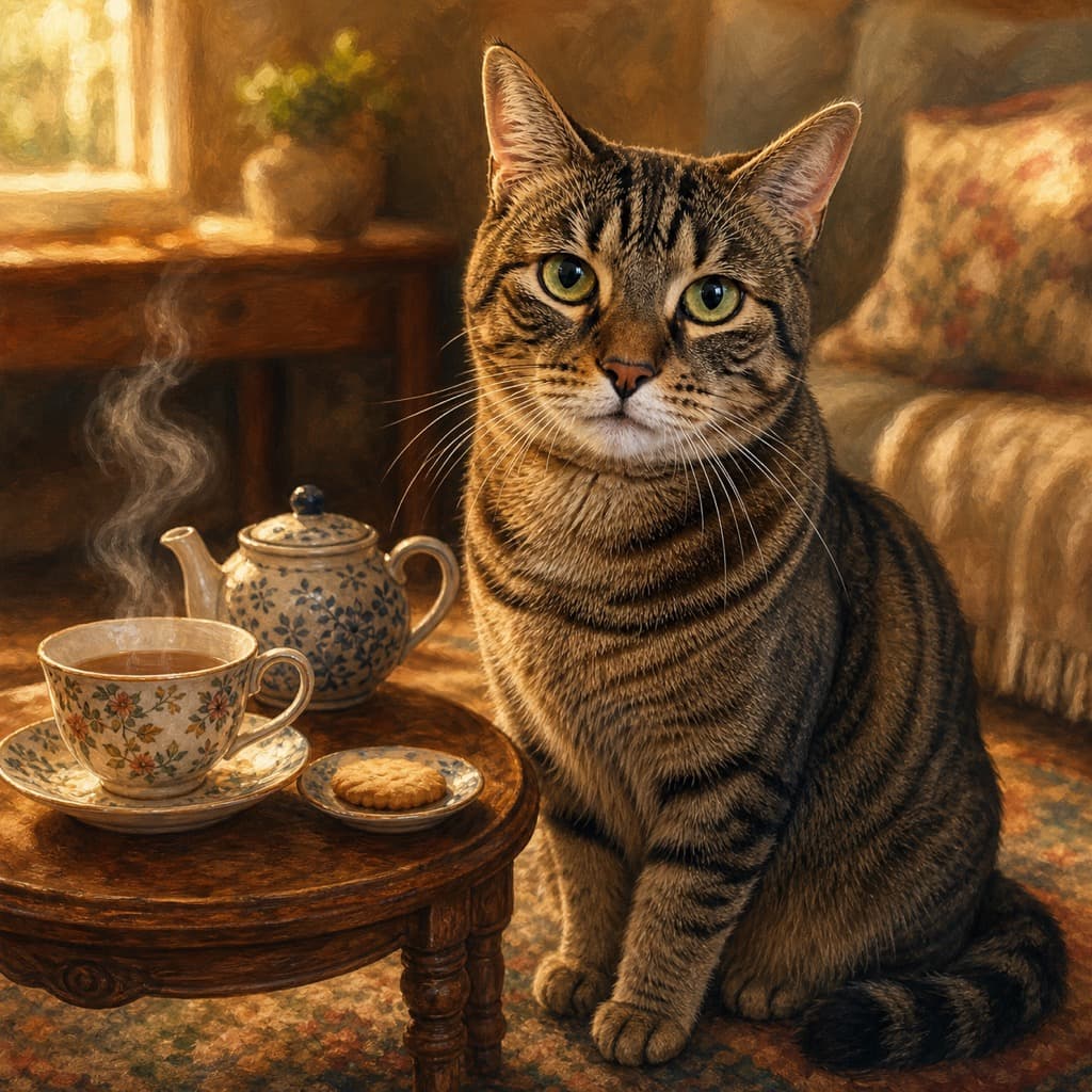 Cat as Tea Time — Cozy Evening wall art panel 3