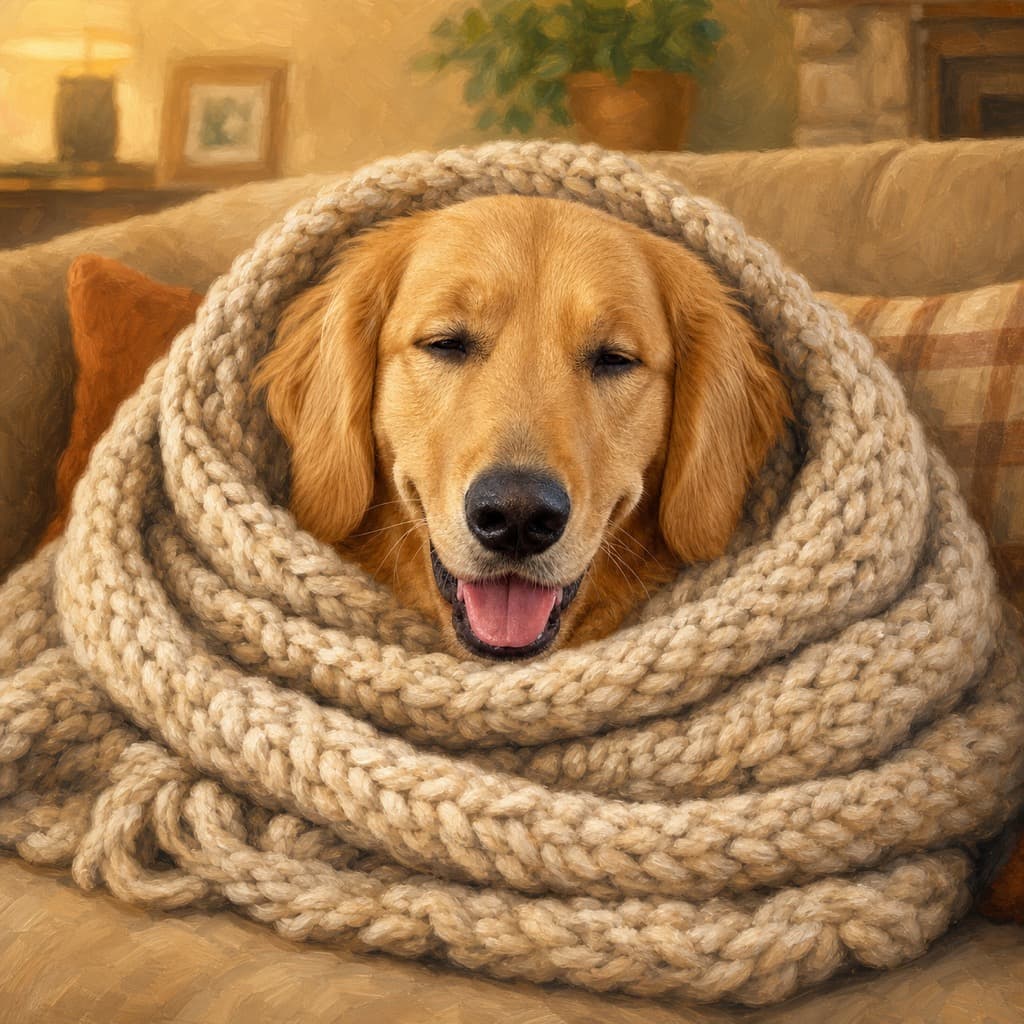 Blanket Burrito pose option for Cozy Evening wall art