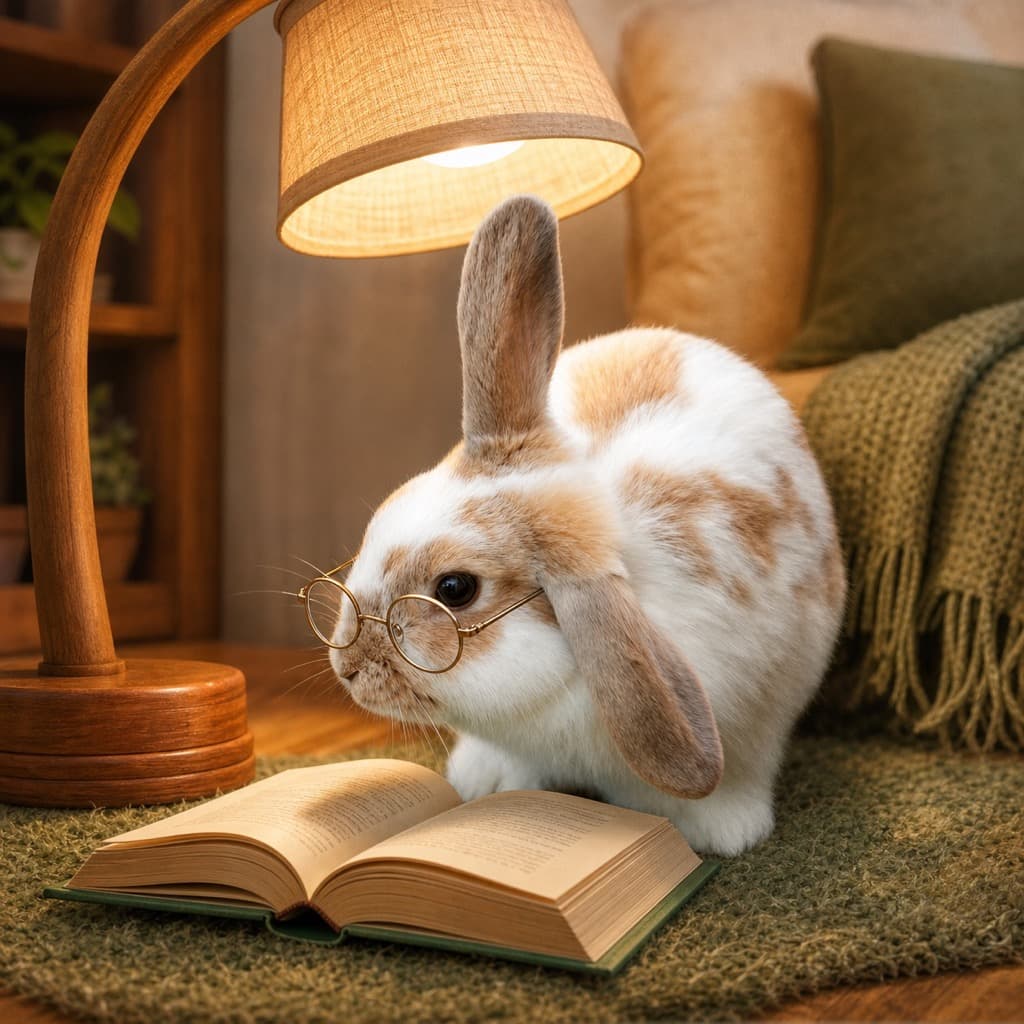 Rabbit as Book Club — Cozy Evening wall art panel 2