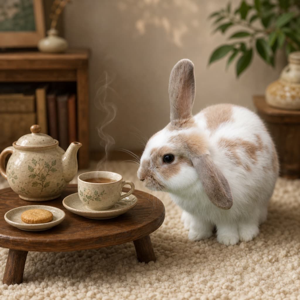 Rabbit as Tea Time — Cozy Evening wall art panel 3