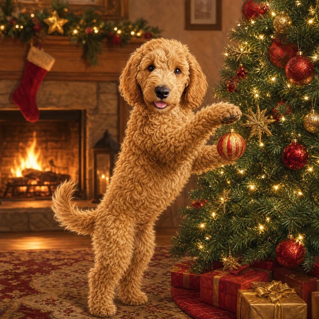 Tree Trimmer pose option for Christmas Pet Portraits wall art