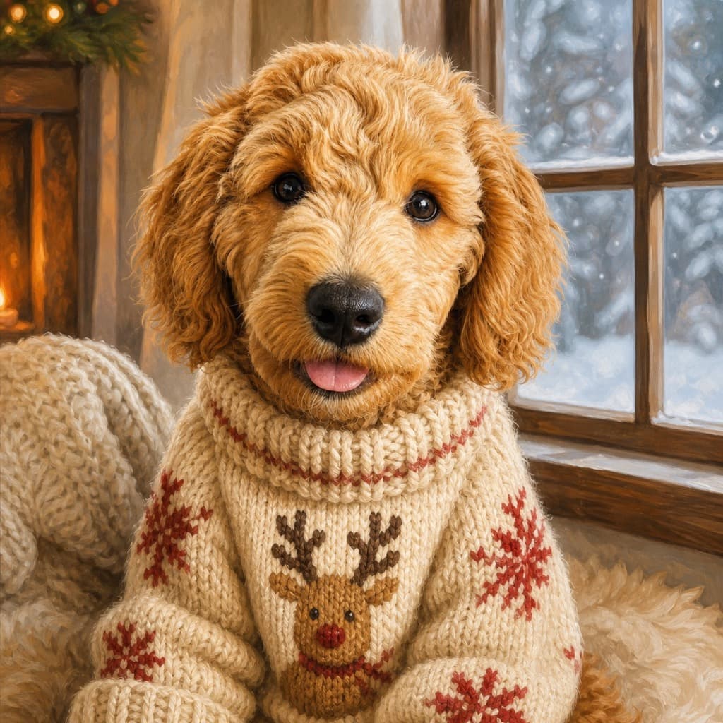Cozy Sweater pose option for Christmas Pet Portraits wall art