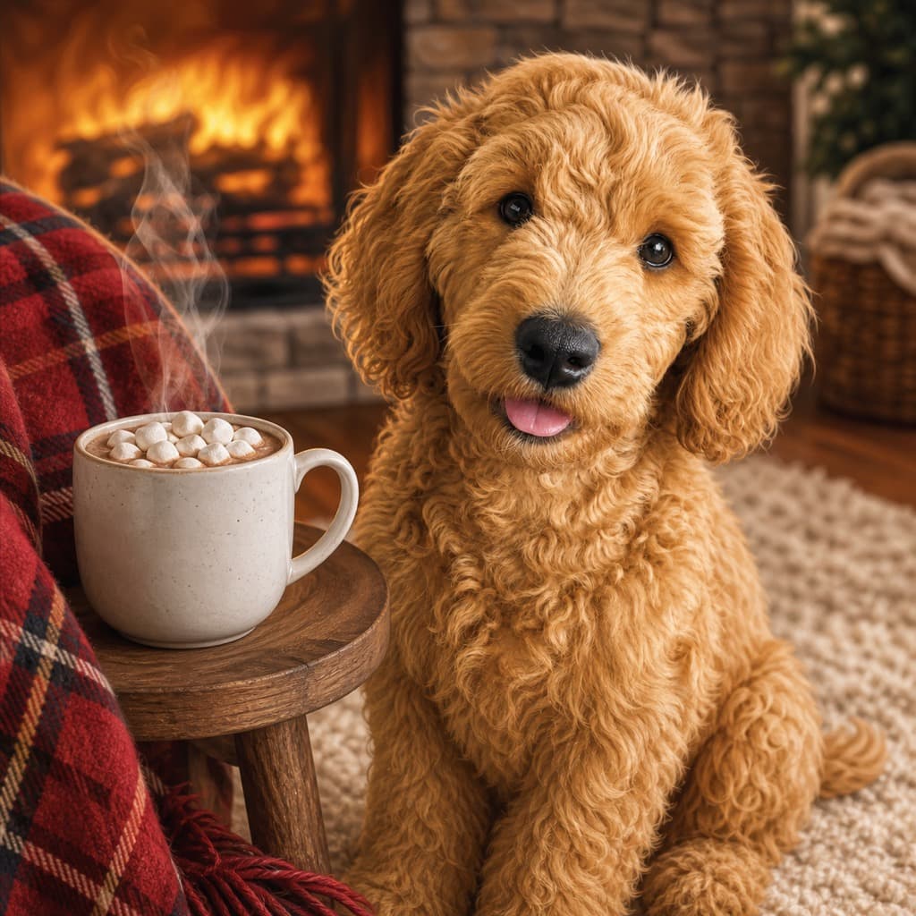 Hot Cocoa pose option for Christmas Pet Portraits wall art