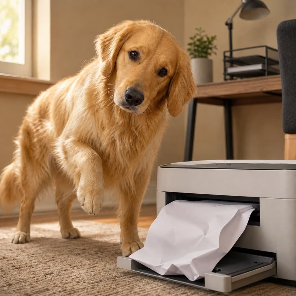 Printer Jam Inspector pose option for Work From Home wall art