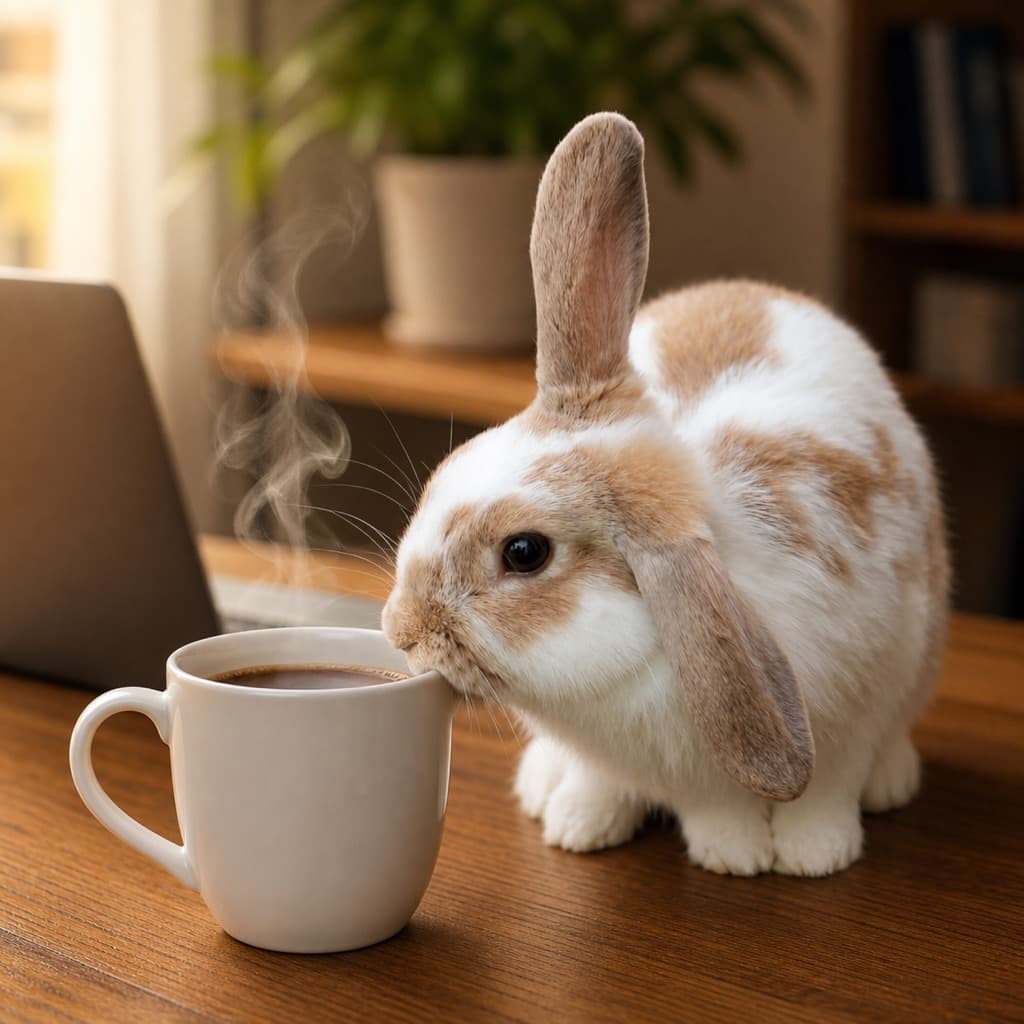 Rabbit as Coffee Break — Work From Home wall art panel 2