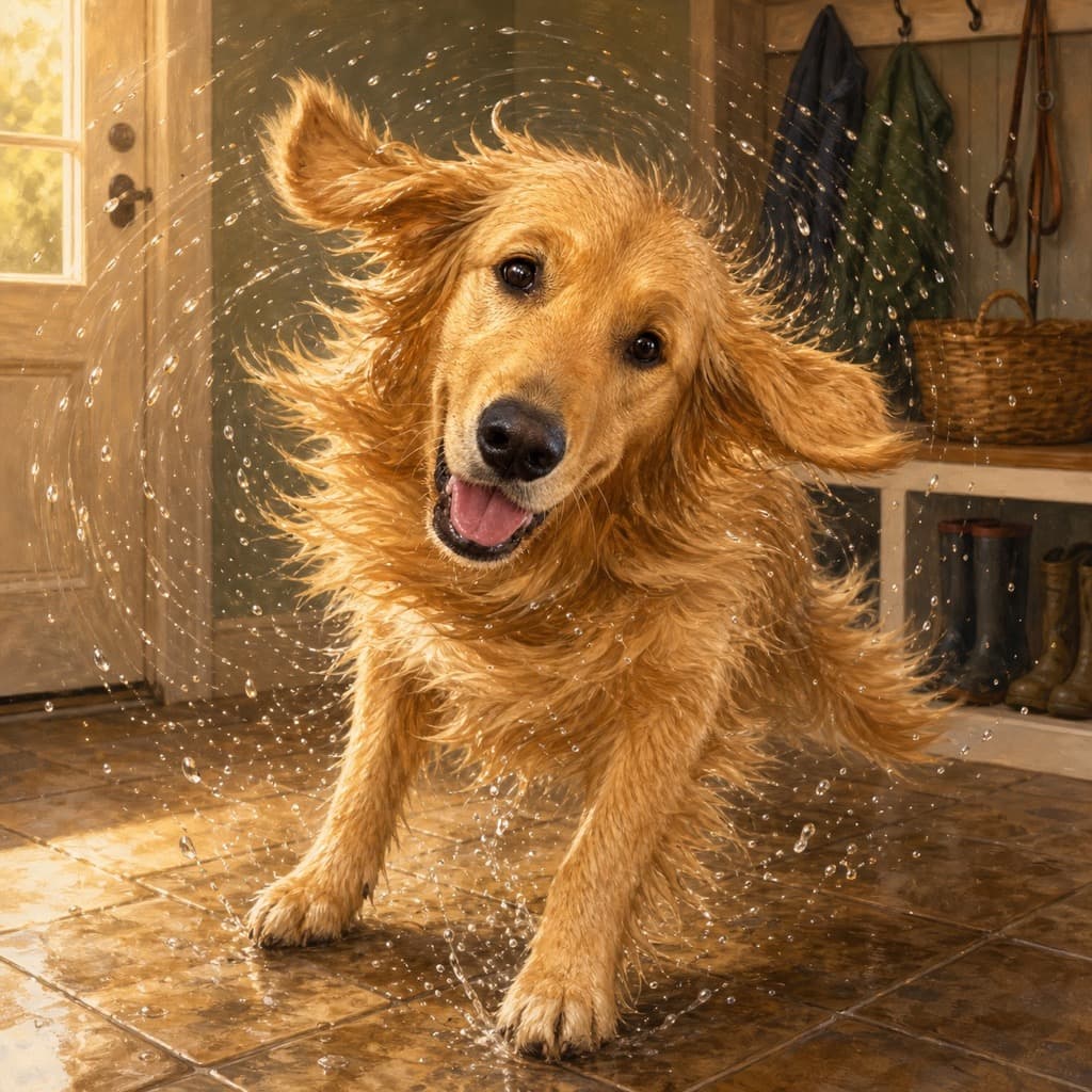 Wet Dog Shake pose option for Welcome Home wall art