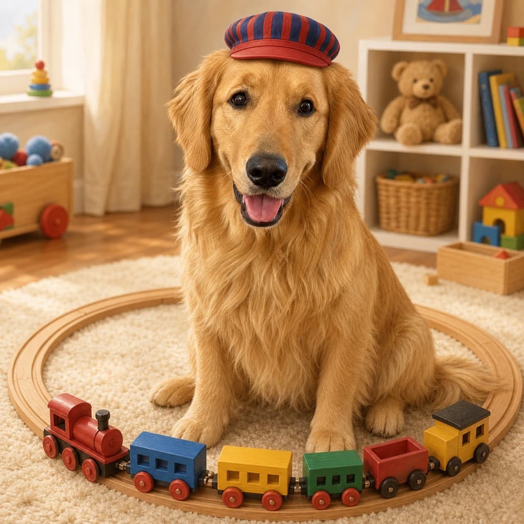 Toy Train Conductor pose option for Playtime wall art