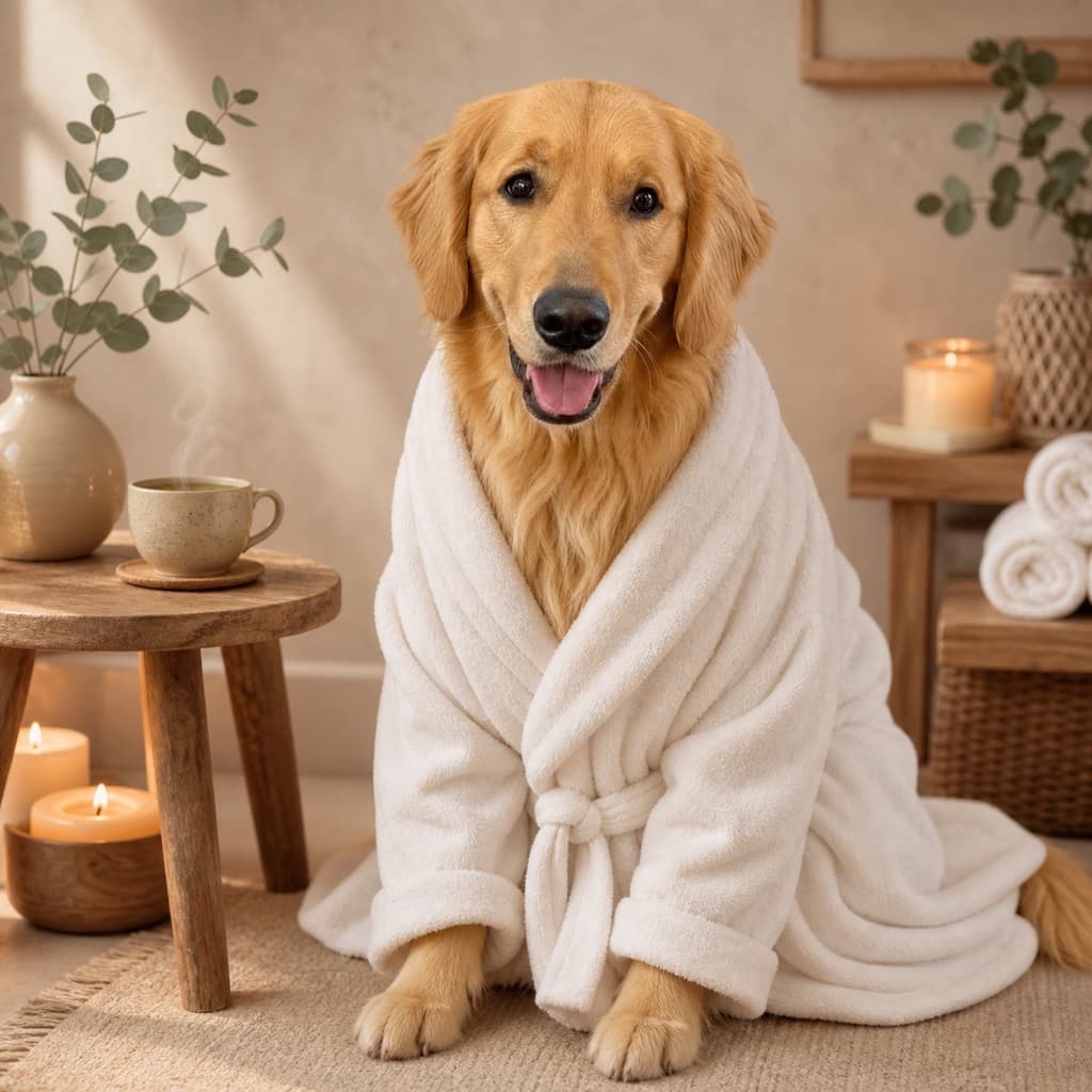 Plush Robe Portrait pose option for Spa Day wall art