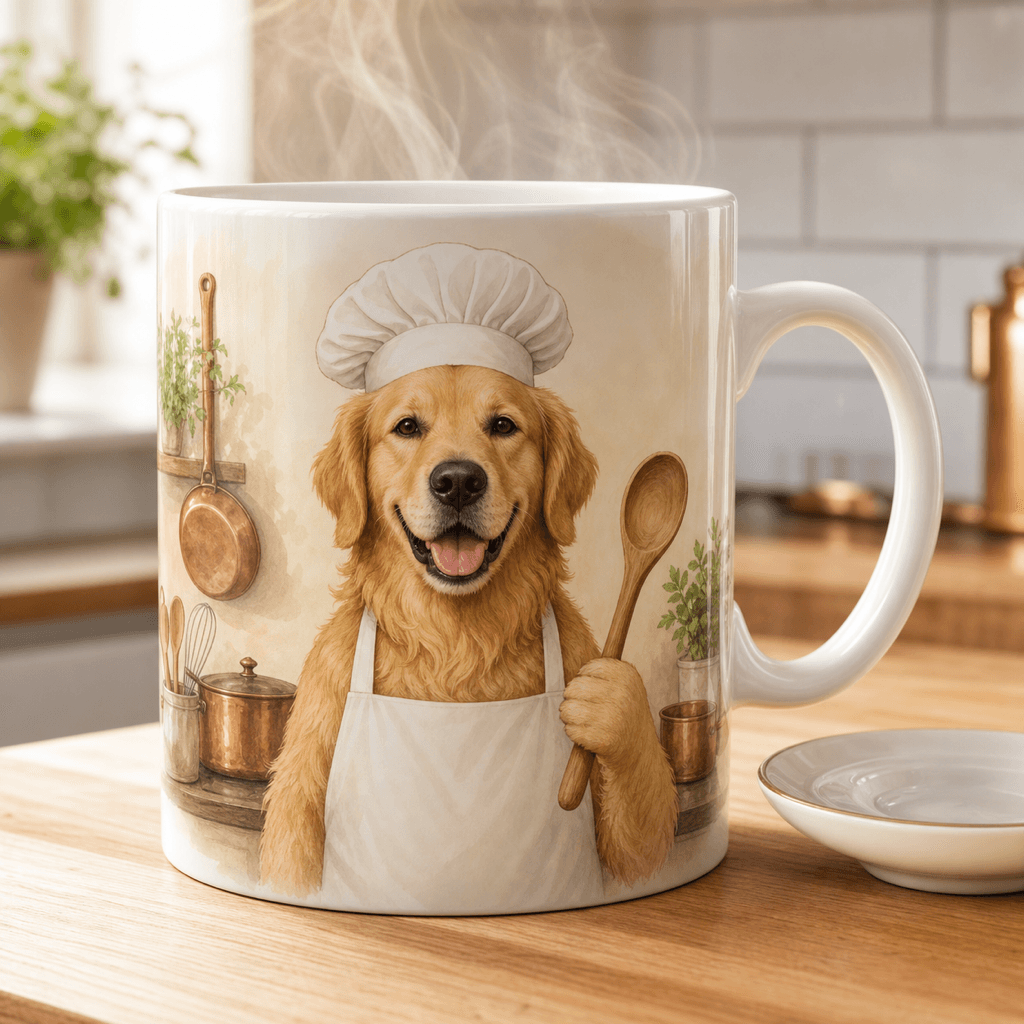 Example mug displaying a custom pet portrait as gift inspiration