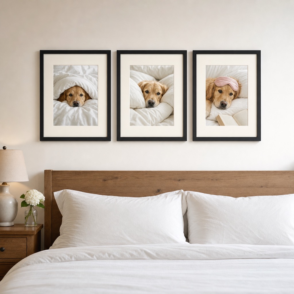 Custom Pet Bedroom Wall Art — 3-panel pet wall art set