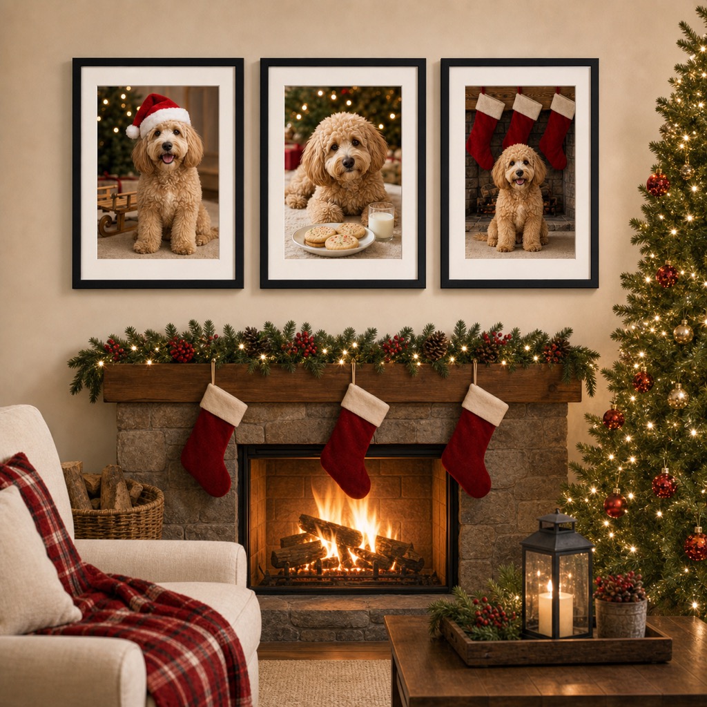 Custom Pet Christmas Wall Art hung on a wall